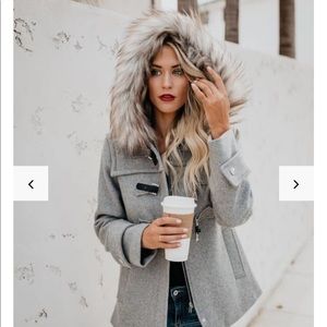 NWOT - Faux Fur Hood Pocketed Peacoat